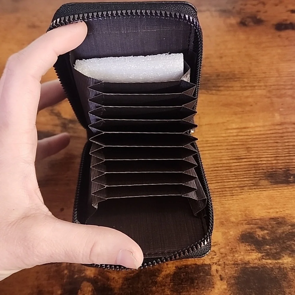 Black PU Leather Slim vertical Wallet With Zipper portable Casual For Any Cards